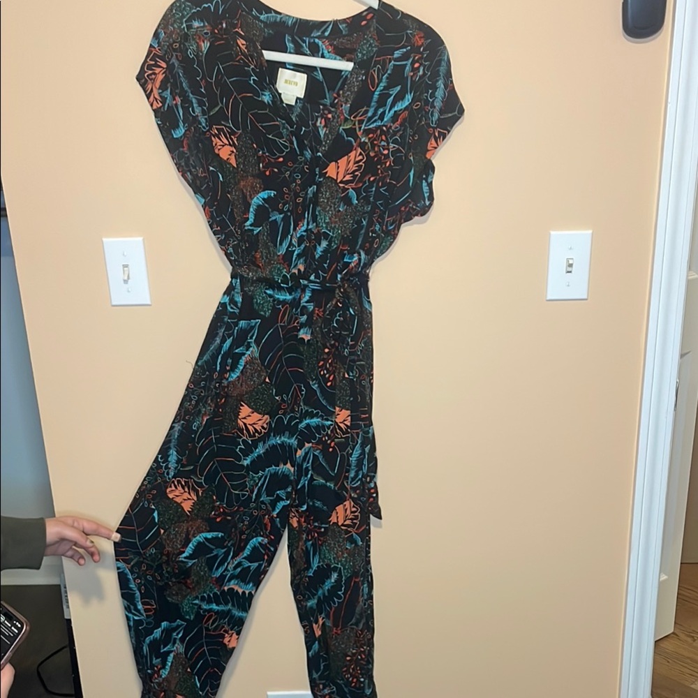 Floral Print Jumpsuit - Black and Orange